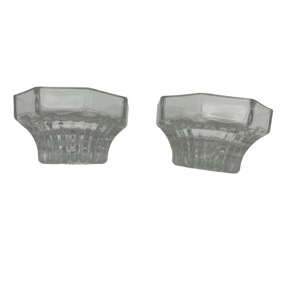 Pair Kig Glass Candle Holders Indonesia 3" x 1.75" Ribbed Pattern - Picture 2 of 6